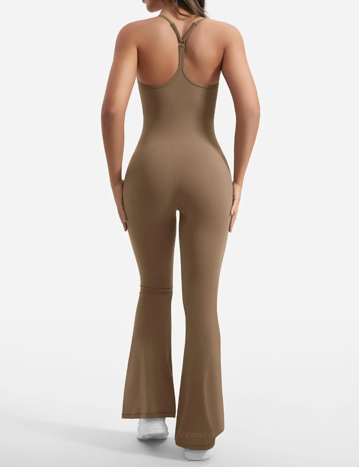 YEOREO One Piece Jumpsuit for Women 31" Inseam Vais Sleeveless Sexy Y Back Bodycon Flare Leg Full Length Romper Playsuits