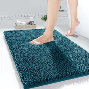 Yimobra Chenille Bathroom Rug, 24x17, Extra Soft Absorbent Bath Rugs, Non-Slip, Bath Mats for Bathroom Floor, Water Absorbent, Machine Washable, Plush Bathroom Mat for Tub & Shower, Rustic Turquoise