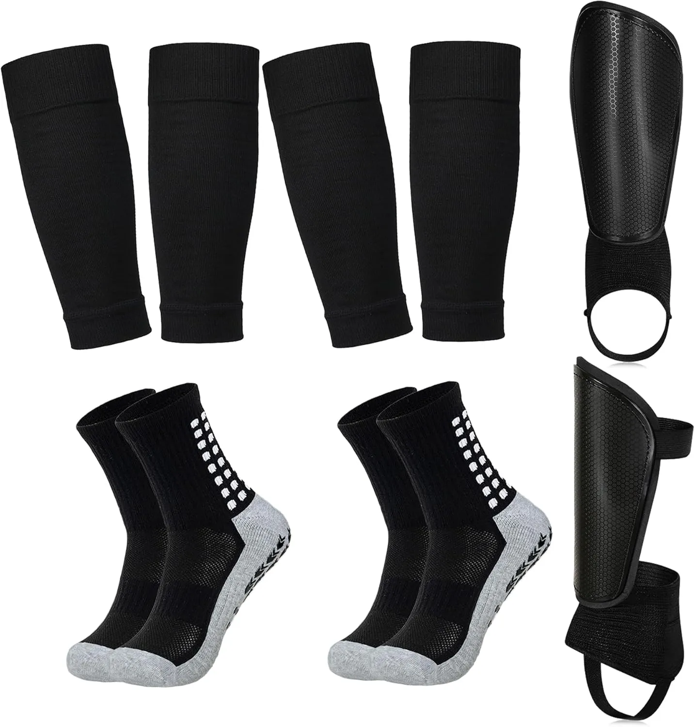 Youth Kids Soccer Shin Guards & Socks, Shin Pad with Ankle Support & Calf Compression Sleeves Ball Games Protective Equipment