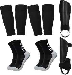 Youth Kids Soccer Shin Guards & Socks, Shin Pad with Ankle Support & Calf Compression Sleeves Ball Games Protective Equipment