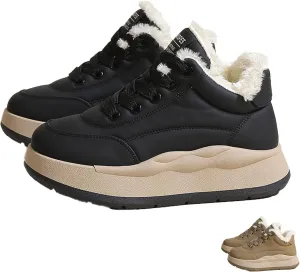 Zeberfi Women's Platform Fur Lined Leather Casual Snow Boots Winter Warm Lace Up Round-Toe Thick Soft Sole Fashion Sneakers Waterproof Lightweight Comfortable Walking Shoes