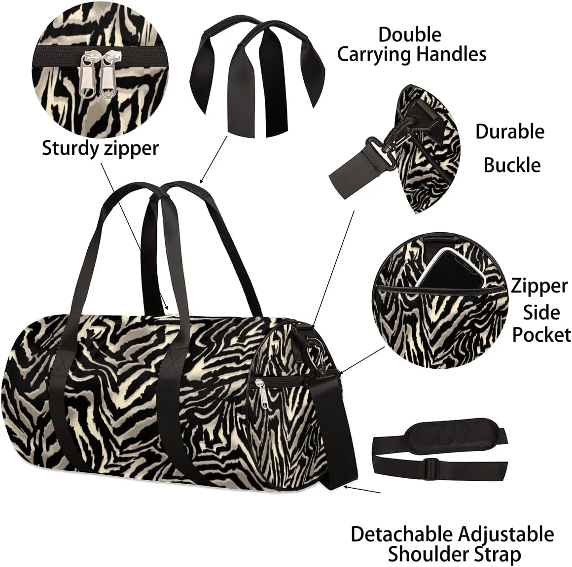 Zebra Retro Print Gym Bag Small Gym Duffel Bags for Men Women Overnight Weekender Bags Lightweight Sport Duffle Bag Carry On Gymbag