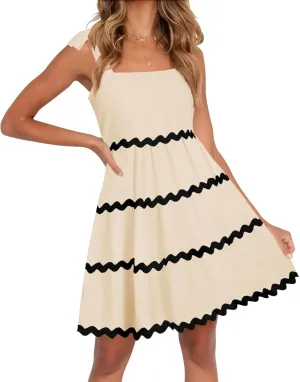 ZESICA Women's Summer Swing Mini Dress Casual Spaghetti Straps Sleeveless Smocked Backless Flowy A Line Sundress