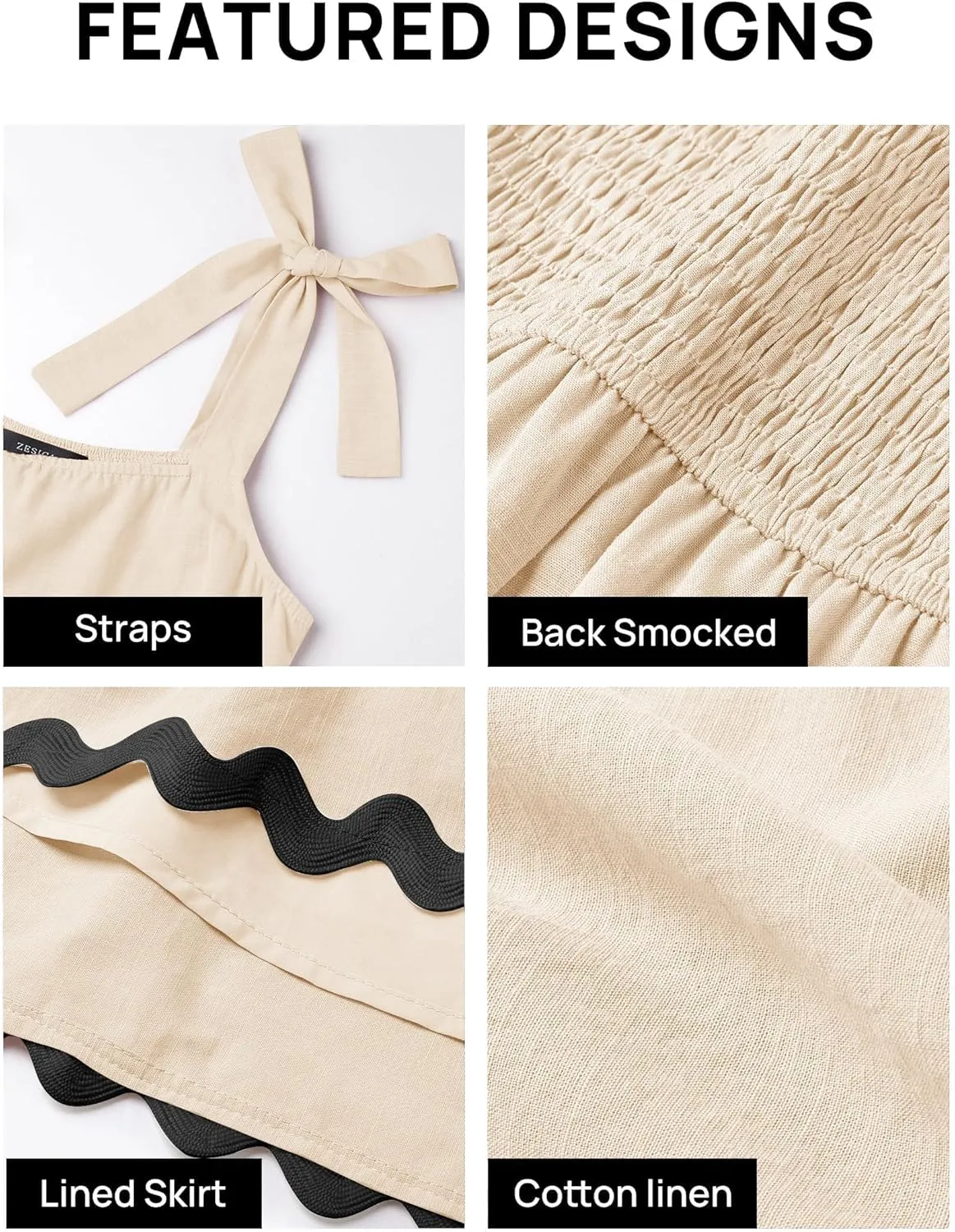 ZESICA Women's Summer Swing Mini Dress Casual Spaghetti Straps Sleeveless Smocked Backless Flowy A Line Sundress