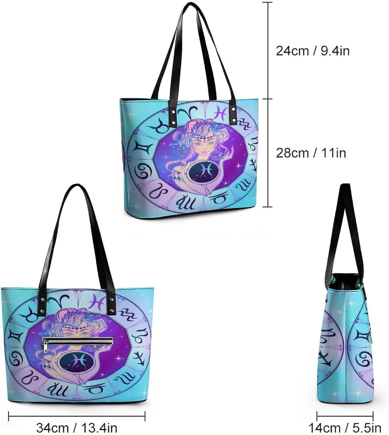 Zodiac Sign Virgo Hobo Handbags With Zipper Large Capacity Satchel Tote Bag Shoulder Bag