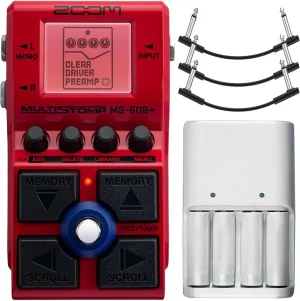Zoom MS-60B  MultiStomp Multi-FX Bass Pedal   Pig Hog Lil' Pigs Right Angle to Right Angle 1/4" Instrument Patch Cables   Xtreme Power Series 4AA/AAA Battery Charger