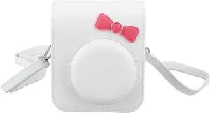 Zopsc Camera Case for Mini 12, Cute Bow Tie PU Leather Protective Case for Mini 12 Instant Camera, Portable Camera Bag with Adjustable Shoulder Strap for Kids (White)