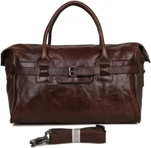ZWFENG Classic Vintage Oil Wax Cowhide Leather Travel Duffel Weekender Overnight Casual Multi-Purpose Luggage Tote Handbag Sports Overnight Gym Luggage Weekend Tote B